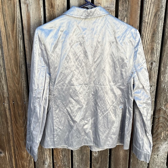 Chico's Utility Blazer 1 8 10 Silver Gray New Metallic Nwt Snap Front - Picture 4 of 4